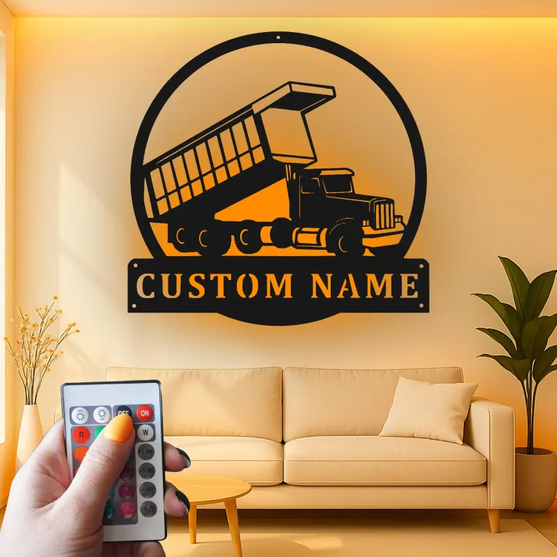 Cartel de metal LED personalizado de camión volquete regalo para entusiastas de camiones decoración de garaje o man cave 3