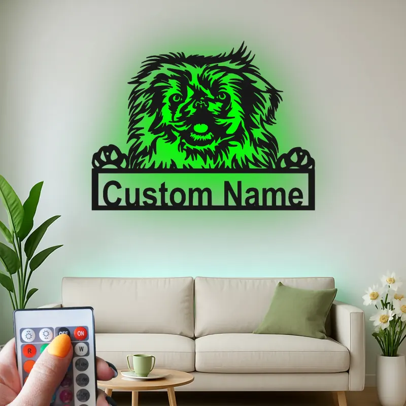 Custom Pekingese LED Sign | Personalized Dog Metal Wall Art | Pet Portrait Memorial Gift for Dog Lovers