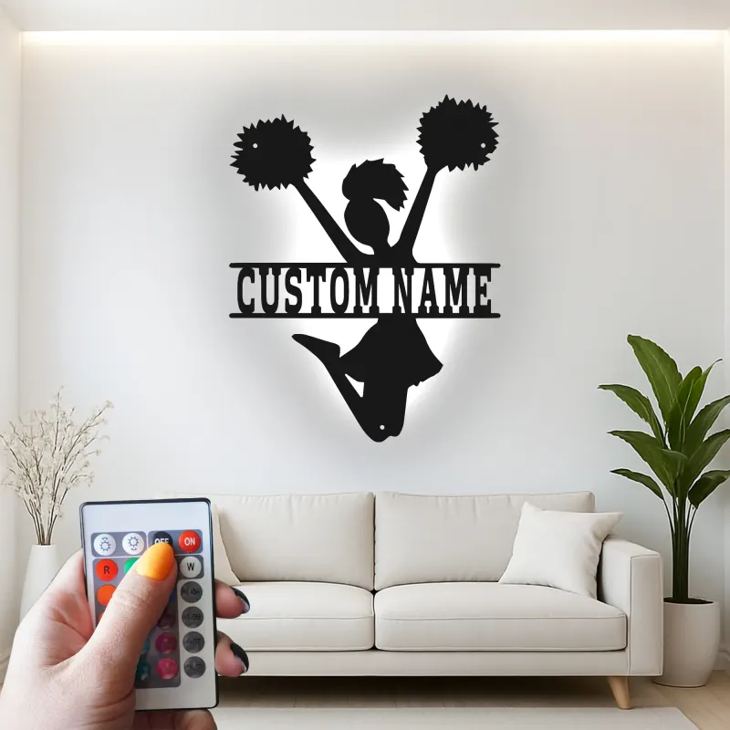 Insegna in metallo LED a silhouette di cheerleader personalizzata regalo per appassionati di cheer decorazione camera teen