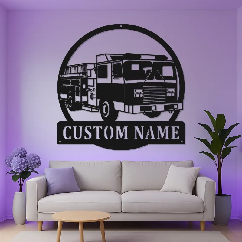 Cartel de camión de bomberos personalizado | Arte metálico LED para decoración de estación de bomberos | Regalo personalizado para bombero