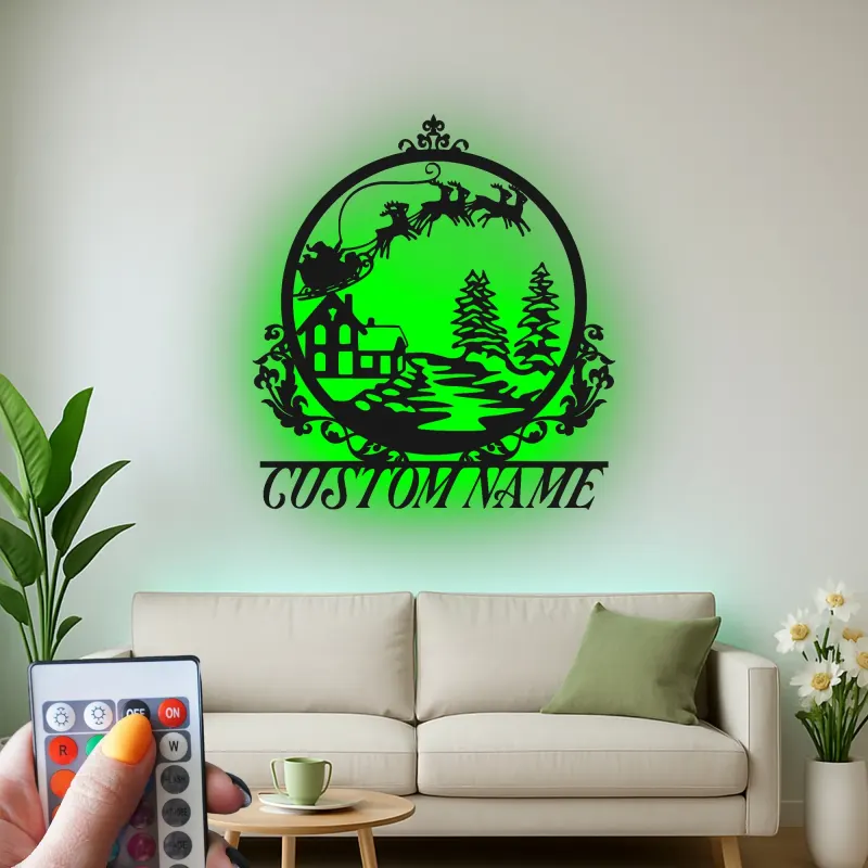 Custom Santa Sleigh Led Light Metal Wall Art Christmas Gift for Families Festive Living Room Decor