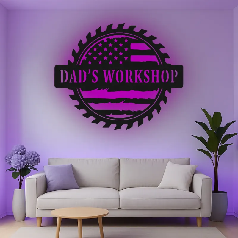 Décoration murale en métal LED personnalisée pour l'atelier de papa - cadeau parfait pour lui - décoration de garage ou d'atelier