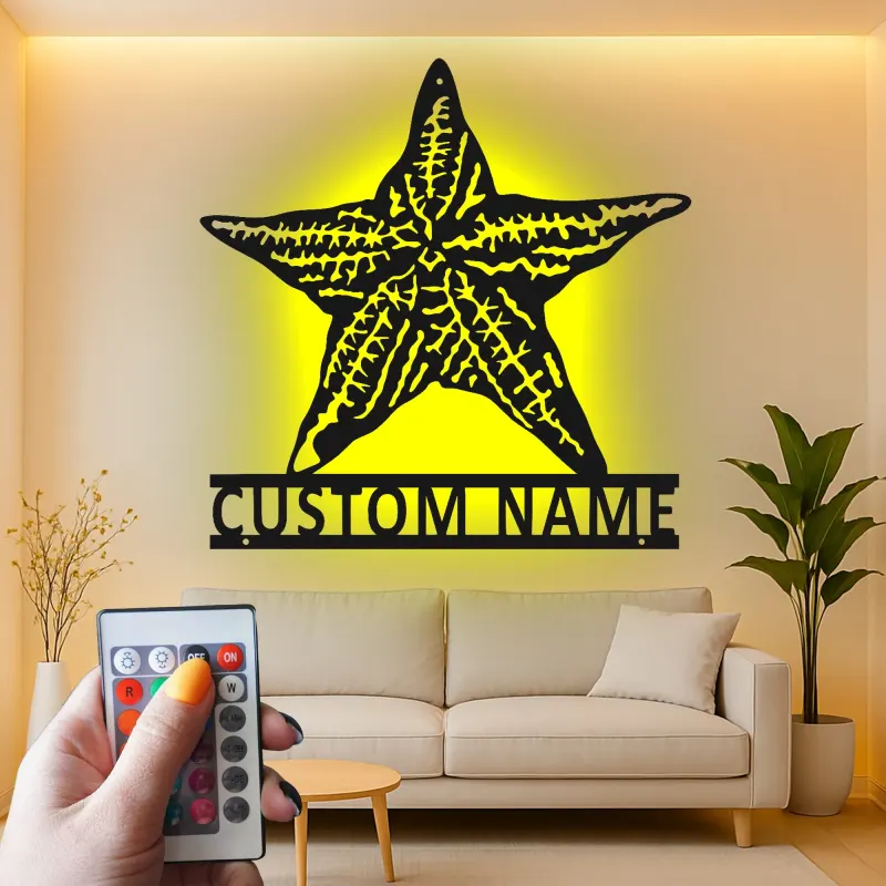 Custom Starfish LED Metal Sign | Personalized Nautical Wall Art | Coastal Beach House & Salon Decor