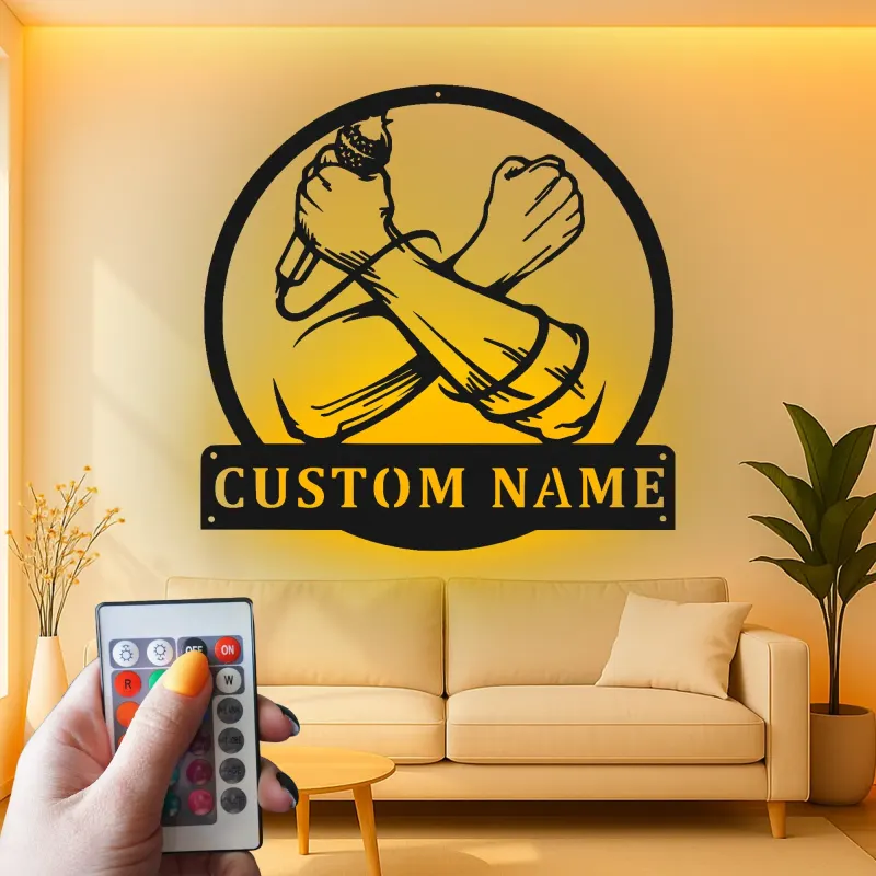 Décoration murale en métal personnalisée avec lumière LED microphone et poing pour les amoureux de la musique, cadeau pour studio ou salle de musique
