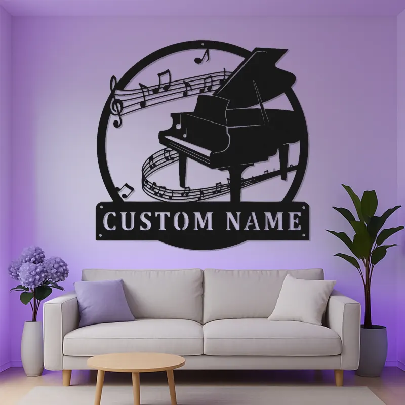 Grand Piano LED Wall Art | Personalized Metal Sign for Music Room | Custom Name Plaque | Pianist Gift & Studio Decor