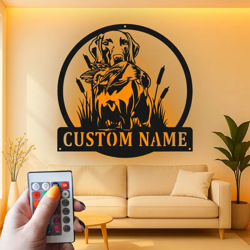 Panneau de chasse personnalisé Labrador Retriever | Décoration murale en métal rétroéclairée pour chasseurs | Décor de chasse au canard personnalisé