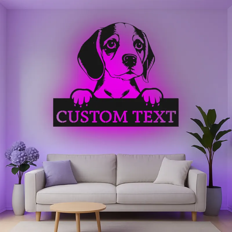 Custom Beagle Led Light Metal Wall Art Personalized Dog Lover Gift Living Room Pet Decor 4
