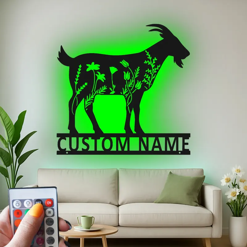 Custom Goat LED Metal Sign | Floral Farmhouse Wall Art | Personalized Animal Lover Gift & Ranch Decor