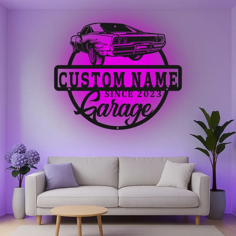 Cartel de metal LED de coche deportivo personalizado Regalo para el garaje para entusiastas de coches Decoración de man cave 8