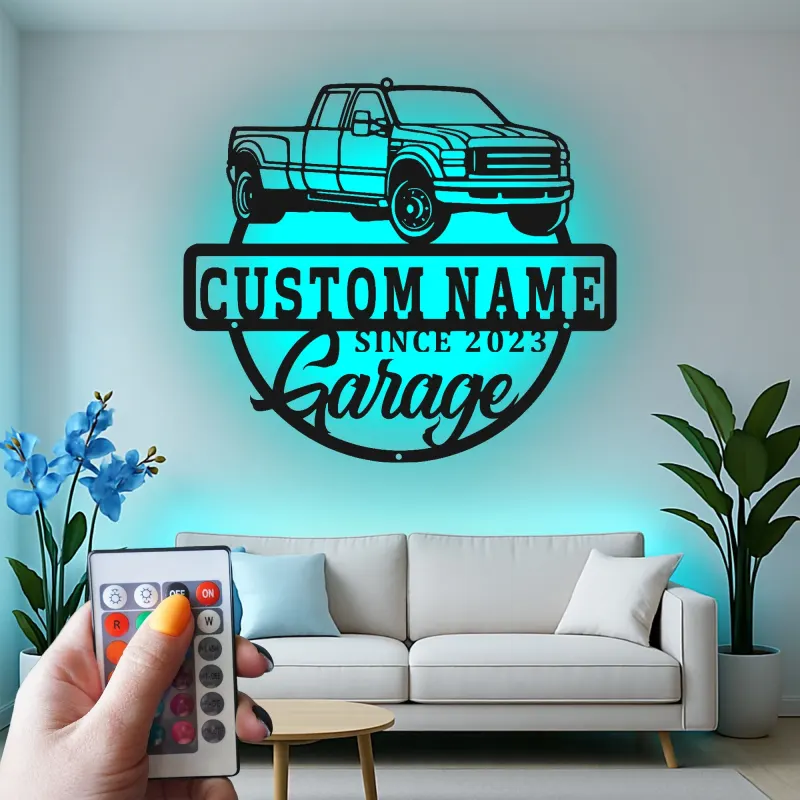 Personalisiertes Truck Garage LED Licht Metallschild - Geschenk für Auto-Enthusiasten - Garagenwanddekoration