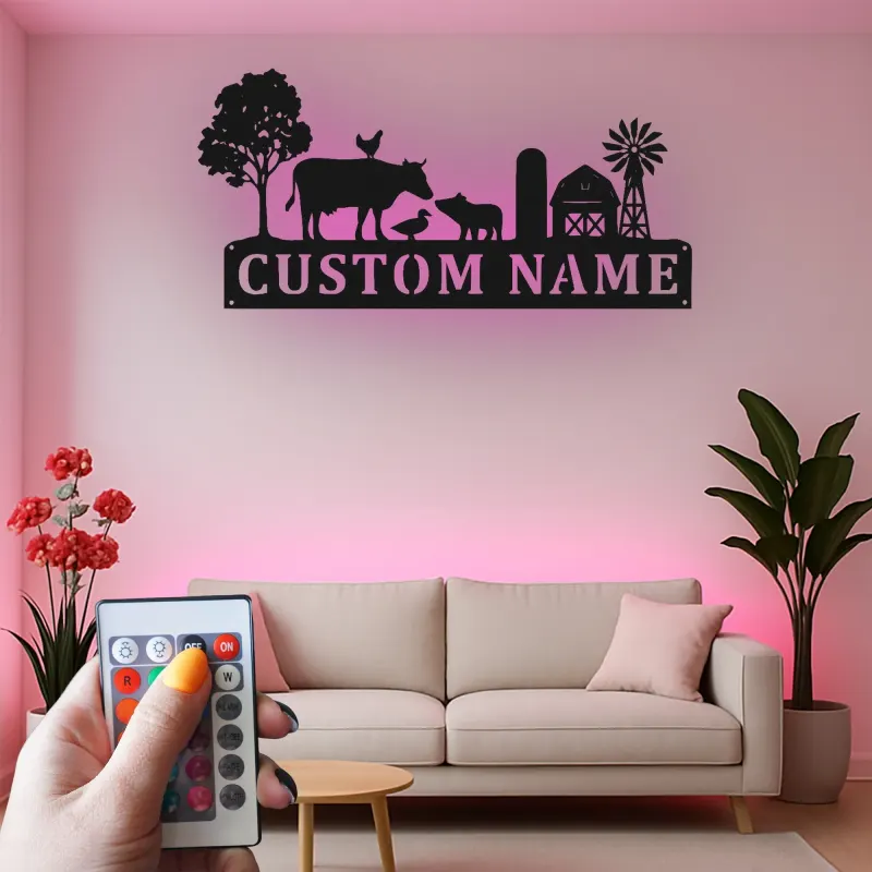 Cartel de metal LED con escena de granja personalizada, regalo para agricultores, decoración rústica para el hogar