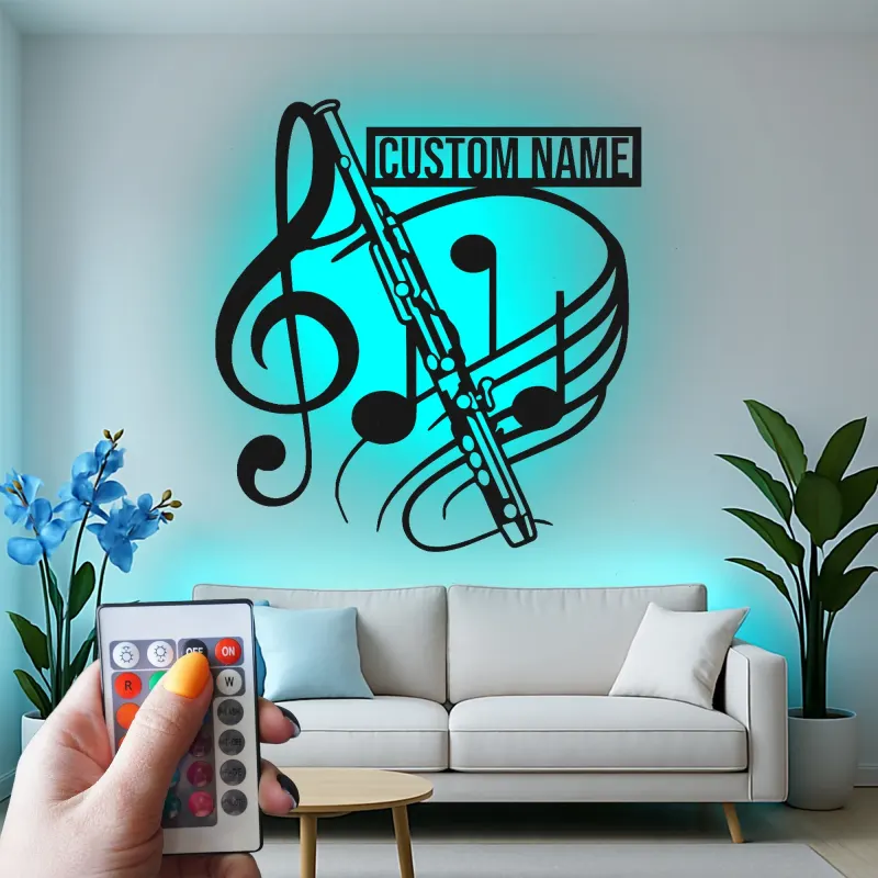 Personalized Flute LED Metal Sign | Custom Music Note Wall Art | Musician Name Decor | Gift for Band Room