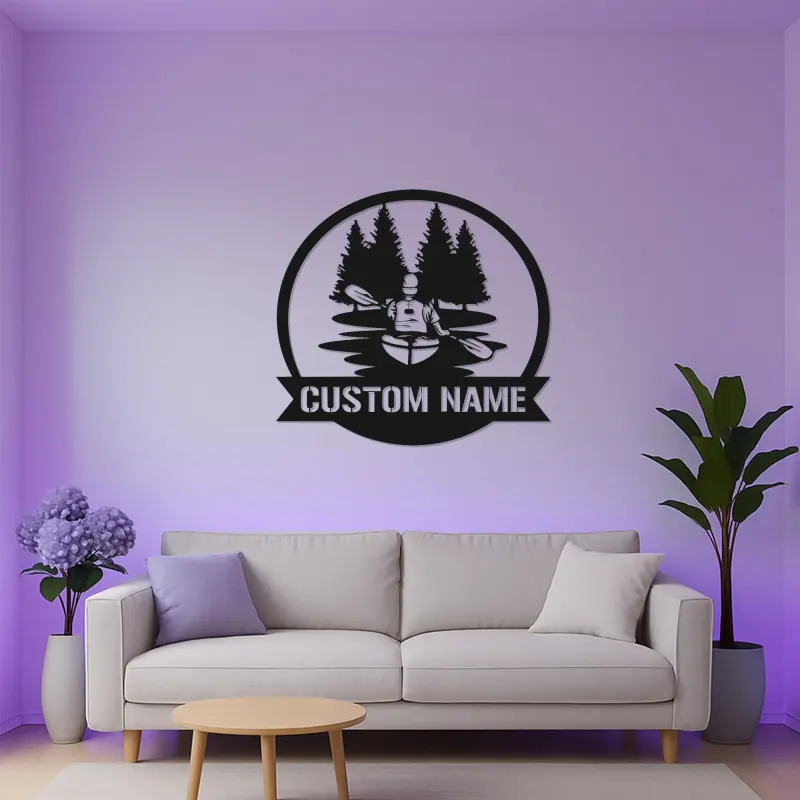 Personalisierte Kajak LED Metallkunst | Individuelles Kanufahrer-Schild | Dekor für das Außenbereich-Ferienhaus Geschenk für Ihn