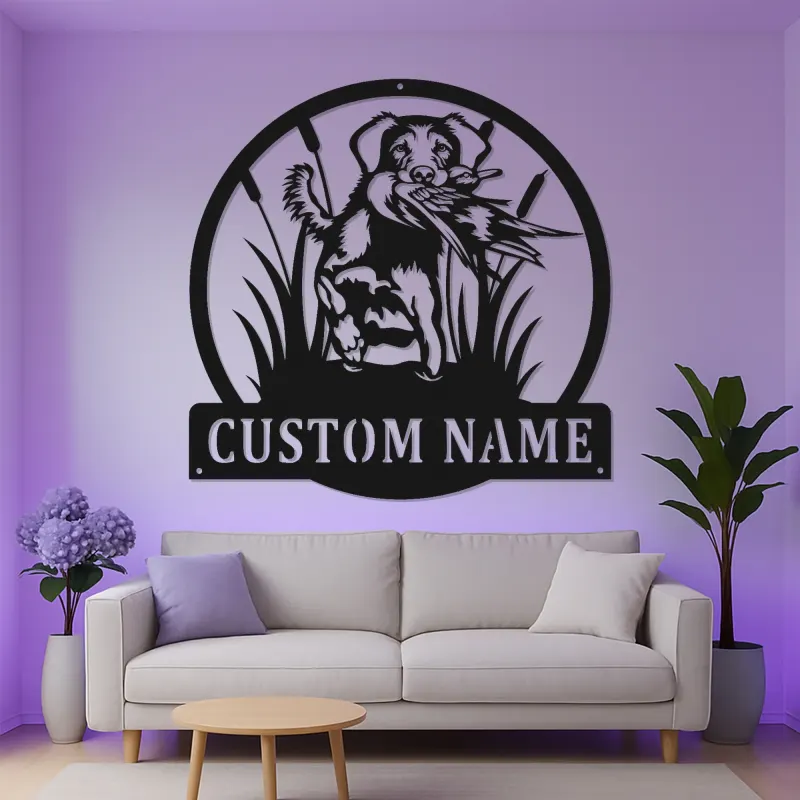 Custom Labrador Retriever Sign | LED Metal Wall Art with Duck | Personalized Hunter Gift Decor for Man Cave | Hunting Dog Art