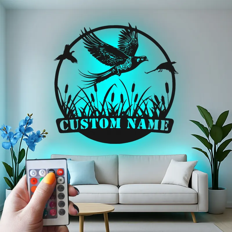 Art en métal de faisan personnalisé | Panneau LED de faune | Cadeau rustique pour chasseur et décoration de lodge