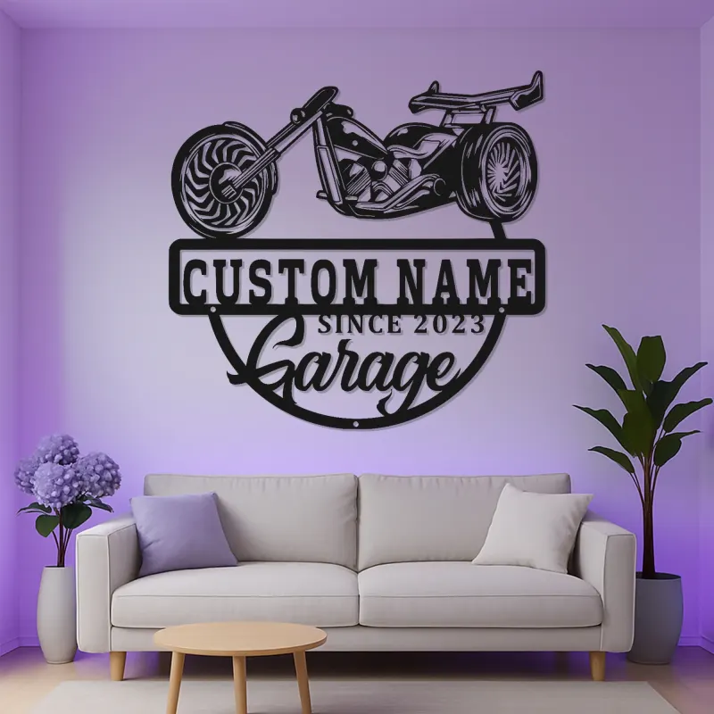 Custom Chopper Motorcycle LED Sign | Personalized Metal Garage Decor | Lighted Biker Wall Art | Unique Father's Day Gift