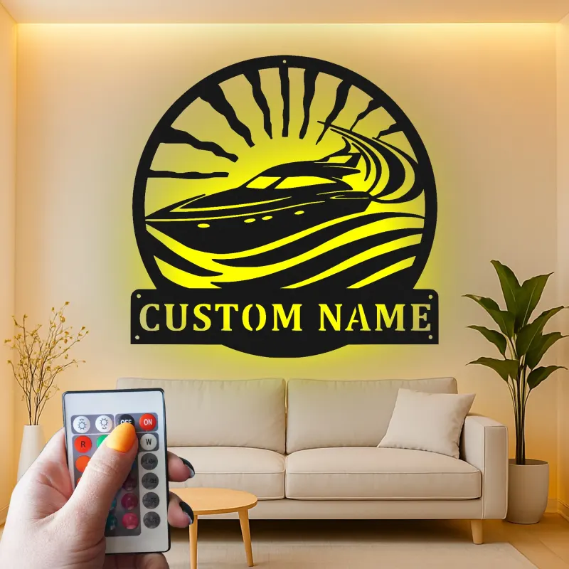 Cartel de metal personalizado con luz LED de yate, regalo de navegación personalizado para él, decoración náutica para man cave