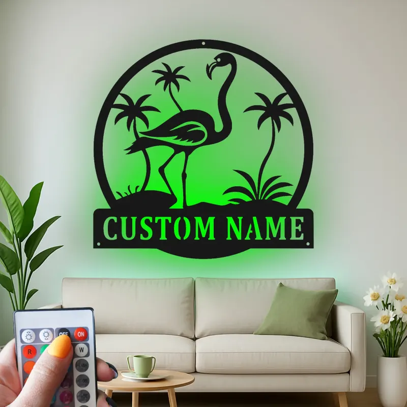 Custom Flamingo LED Sign | Personalized Metal Wall Art | Tropical Beach House & Patio Decor | Custom Name Gift