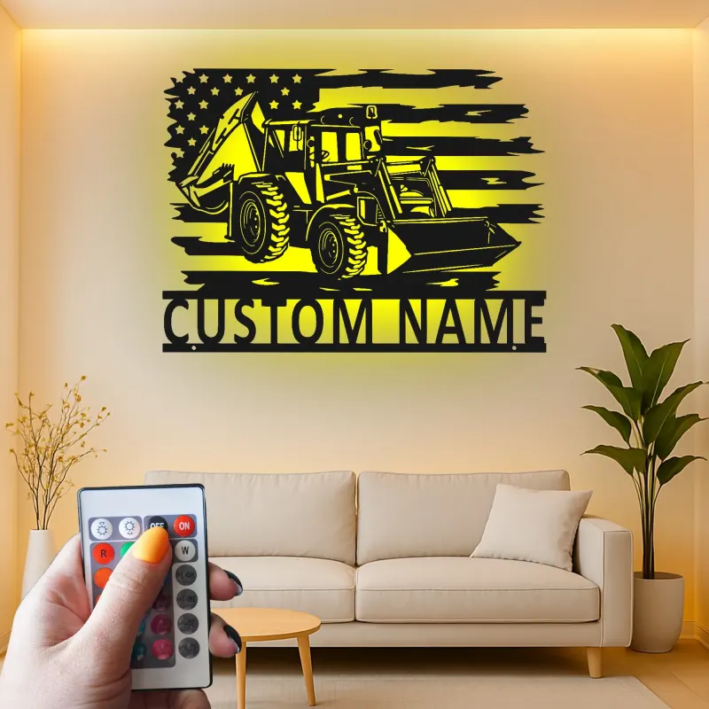 Insegna in metallo LED personalizzata a forma di trattore - Regalo per agricoltori - Decorazione per garage o man cave