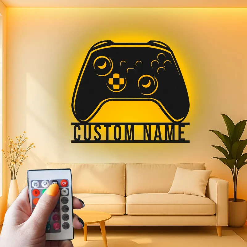 Personalisierte Gamer-Tag LED-Schild | Individuelle Spielcontroller Metall-Wandkunst | Videospiel Raum Dekoration für Teenager | RGB hinterleuchtetes Gaming-Setup