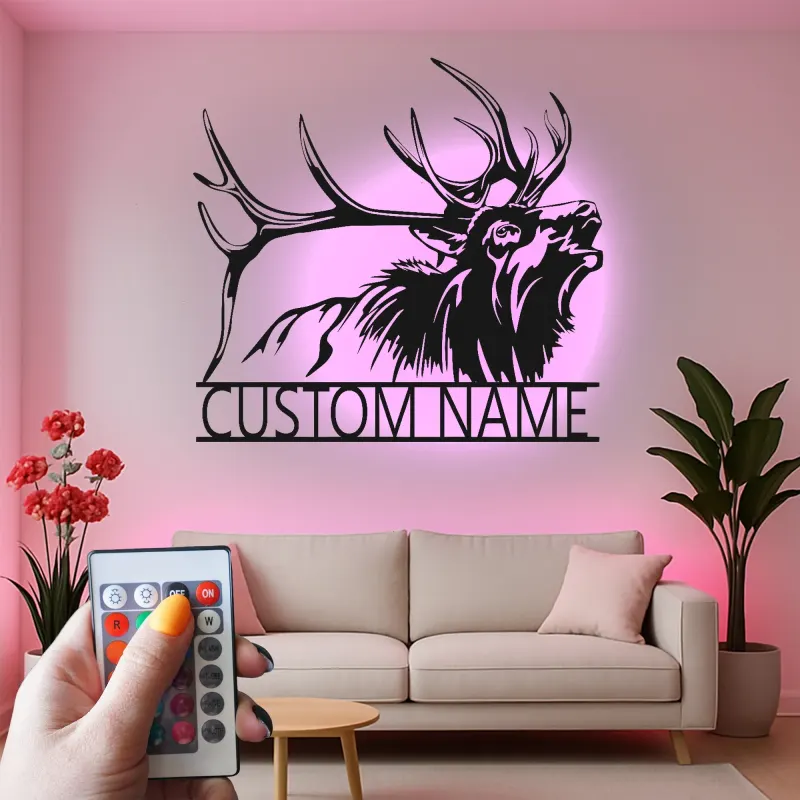 Cartel de metal LED de ciervo personalizado para amantes de la naturaleza, decoración rústica de cabaña