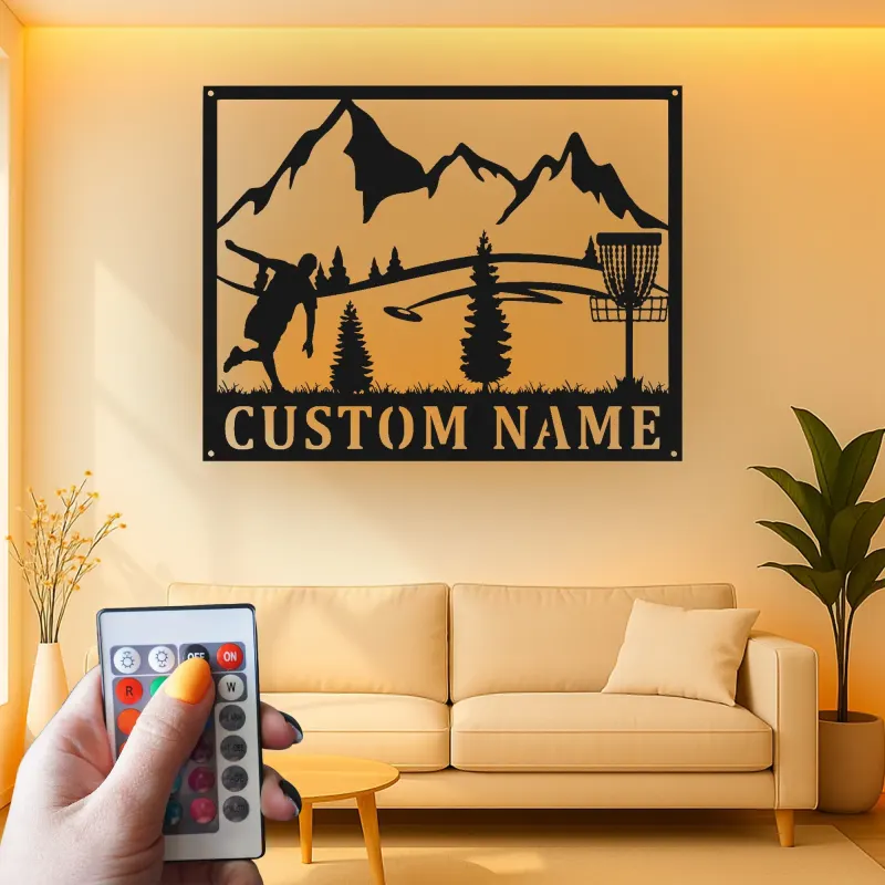 Insegna in metallo LED a forma di disc golf personalizzata - Regalo per appassionati di disc golf, decorazione per sala giochi o esterni