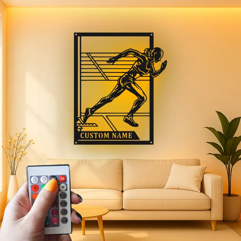 Personalized Runner Metal Sign | LED Track and Field Wall Art | Custom Sprinter Name Decor | Gift for Athlete