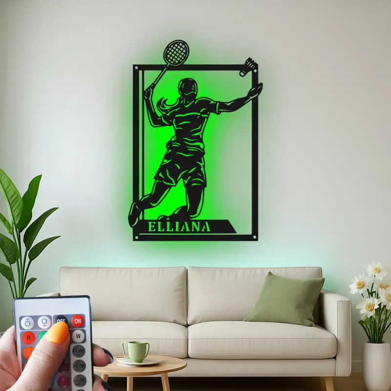 Insegna in metallo personalizzata con luce LED per giocatori di tennis - Regalo per appassionati di tennis e decorazione per sale giochi