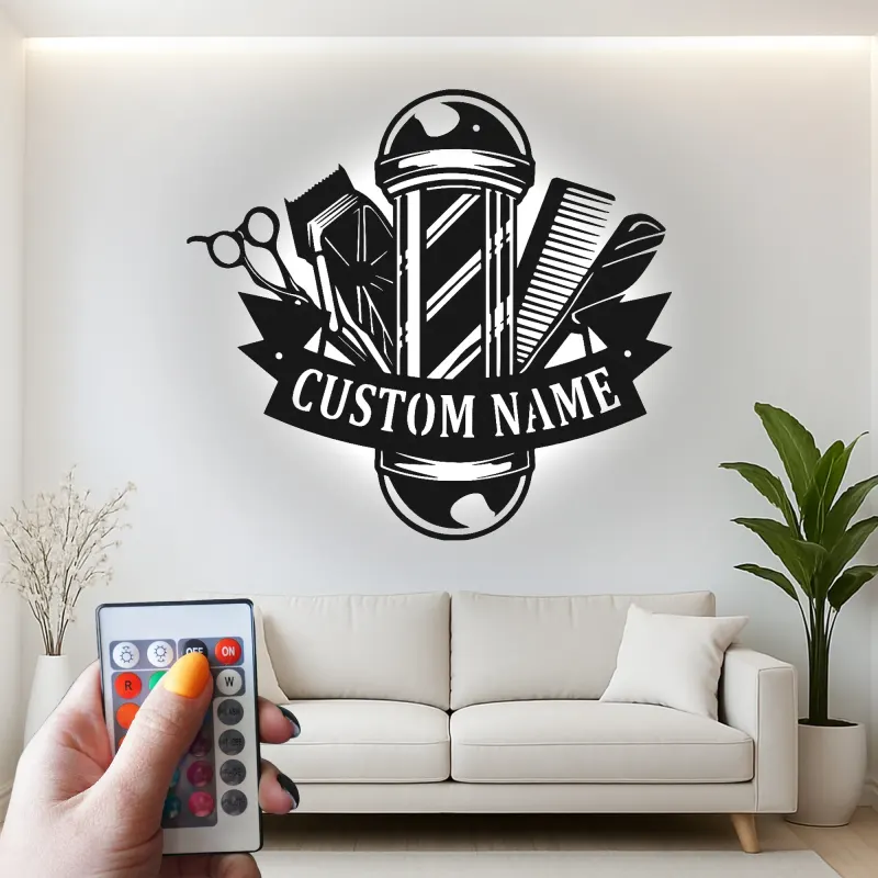 Insegna in metallo LED a forma di palo da barbiere personalizzata, regalo per barbieri, decorazione per saloni per parrucchieri