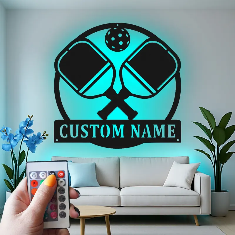 Personalisierte Pickleball Schläger-Kunst | Maßgeschneiderte Metall LED-Schild | Spielzimmer Deko | Sportliebhaber Geschenk