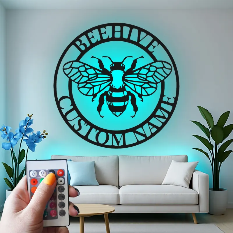 Custom Beehive Led Light Metal Wall Art Personalized Gift for Beekeepers Garden or Patio Decor
