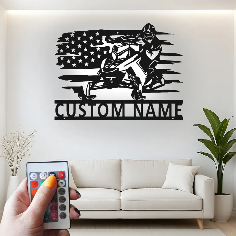 Custom Snowmobile Rider Metal Sign | Personalized LED Wall Art | Winter Sports Gift for Riders & Garage Decor