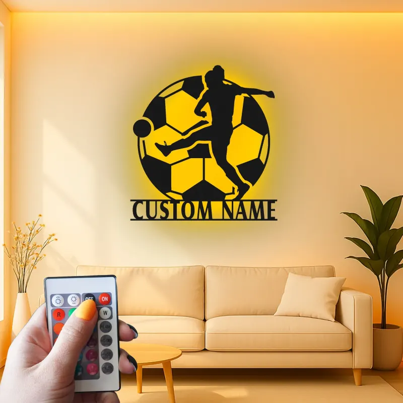 Cartel LED de Jugador de Fútbol Personalizado | Decoración Mural de Metal Personalizada | Decoración de Habitación de Adolescentes y Regalo Deportivo para Atletas