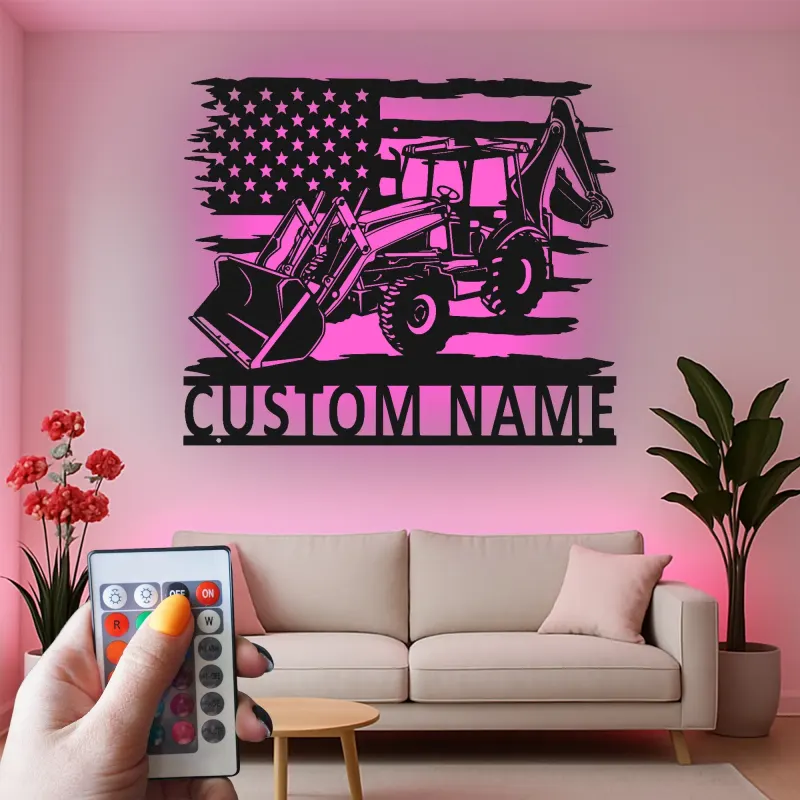 Décoration murale en métal personnalisée avec rétroéclairage LED de tracteur - Cadeau pour agriculteurs - Décor de garage ou de grange