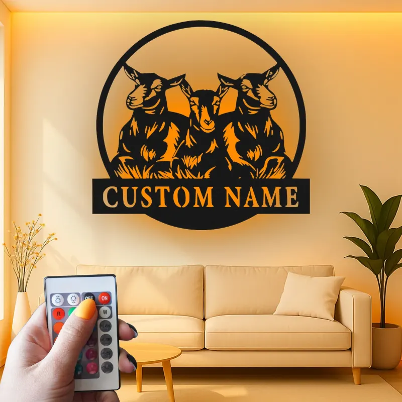 Decoración mural de metal LED de cabra personalizada | Cartel decorativo farmhouse personalizado | Regalo rústico de granero para amantes de las cabras
