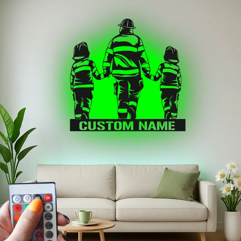 Personalized Firefighter Metal Sign | Custom Fireman LED Wall Art | First Responder Family Gift | Firehouse Home Decor
