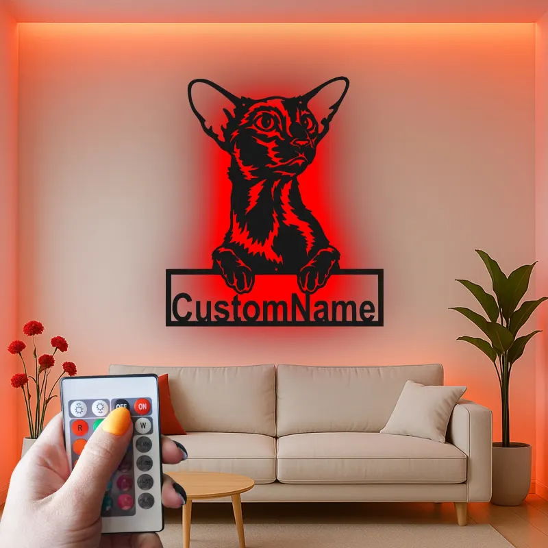 Custom Oriental Shorthair Cat Led Light Metal Wall Art Personalized Cat Lover Gift Bedroom Pet Decor
