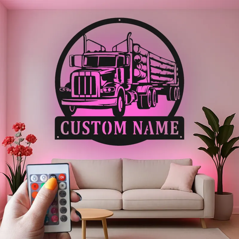 Custom Logging Truck Metal Sign | Personalized LED Wall Art for Truckers | Rustic Cabin & Garage Decor | Gift for Loggers