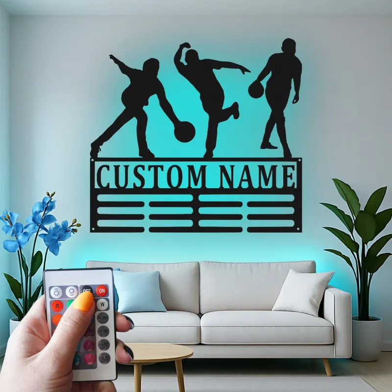 Custom Bowling Player Led Light Metal Wall Art Personalized Gift for Bowlers Game Room Sports Decor 2