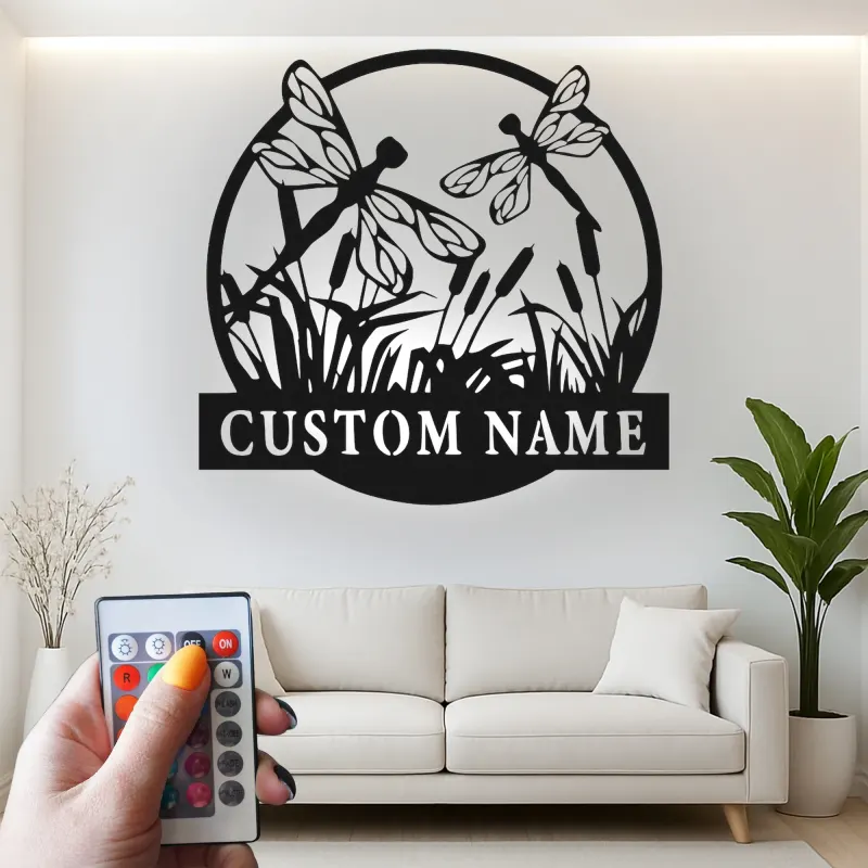 Insegna in metallo LED a forma di libellula personalizzata, regalo per amanti della natura, decorazione per camera da letto o giardino 4