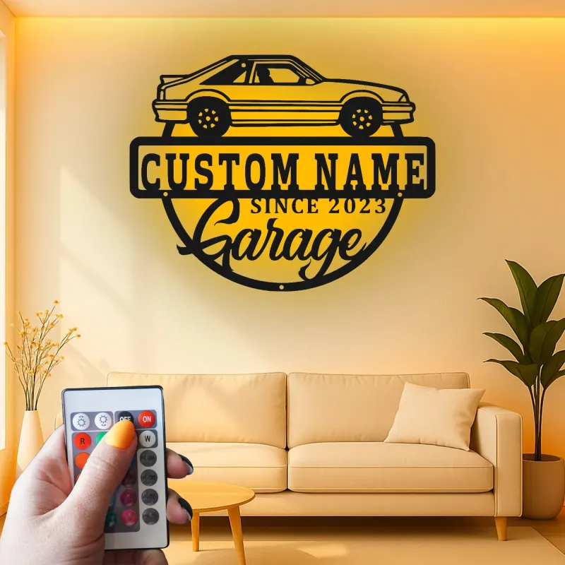 Custom Car Garage Led Light Metal Wall Art Personalized Gift for Car Enthusiasts Garage Decor Sign