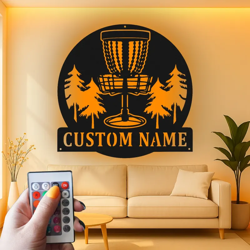 Insegna in metallo LED personalizzata per cestino da disc golf - Regalo per giocatori di disc golf e decorazione per sala giochi 1