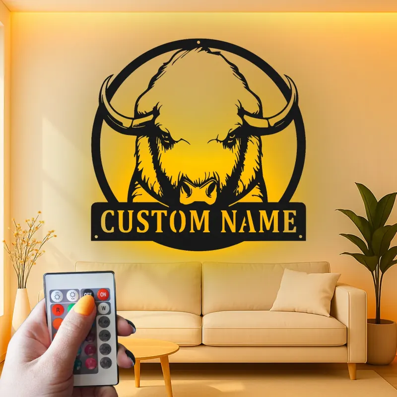Custom Buffalo Led Light Metal Wall Art Personalized Rustic Gift for Home Living Room or Office Decor