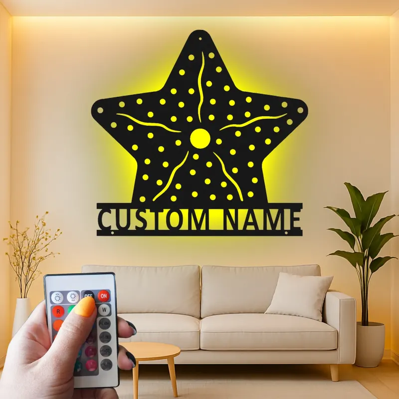 Custom Starfish LED Sign | Personalized Metal Wall Art | Nautical Beach House Decor | Coastal Ocean Lighting