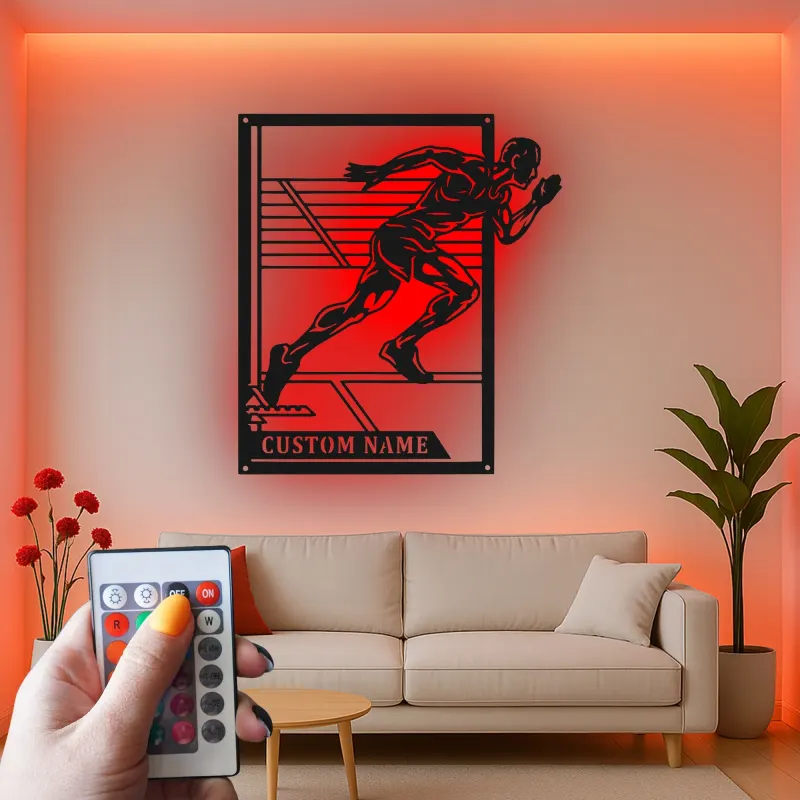 Custom Sprinter LED Sign | Personalized Track & Field Metal Wall Art | Athlete Gift for Coach | Gym Decor