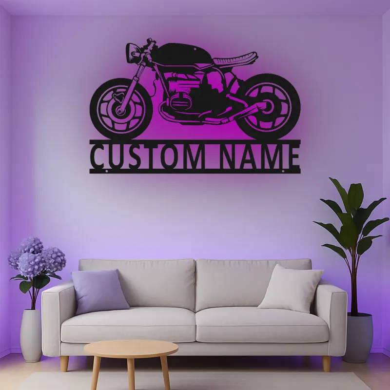 Décoration murale en métal personnalisée Café Racer avec rétroéclairage pour passionnés de moto