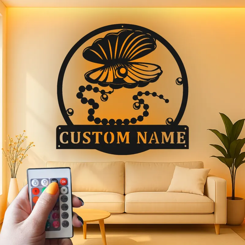 Insegna LED con Conchiglia di Ostrica | Arte Murale in Metallo Personalizzata | Decorazione Costiera Moderna per Casa al Mare, Salone e Spa | Regalo Nautico Personalizzato