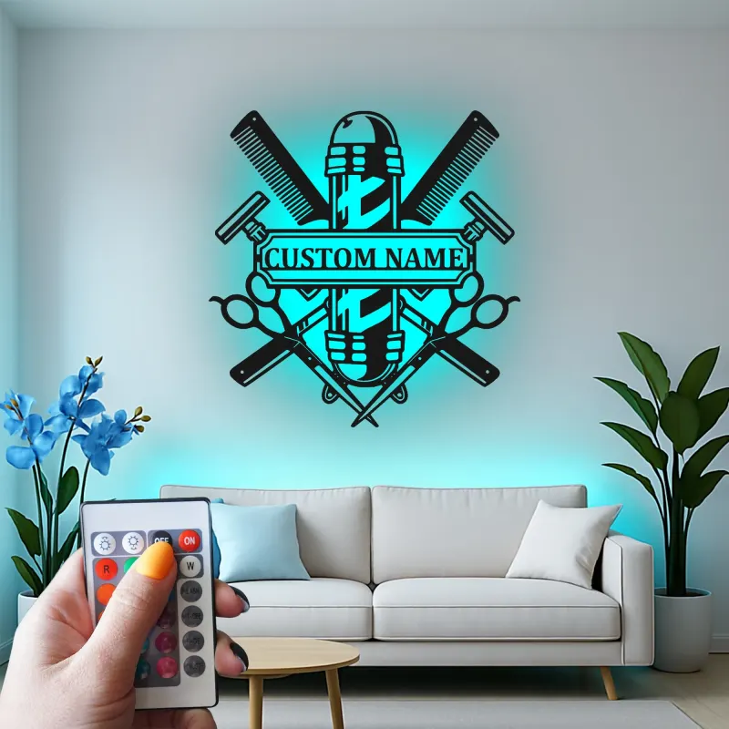 Insegna in metallo LED per Barber Shop Personalizzata Regalo per Barbieri Decorazione per Salone per Parrucchieri