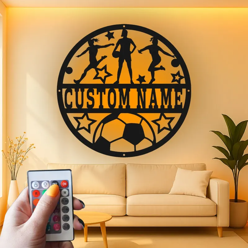 Panneau LED personnalisé pour équipe de football | Décoration murale en métal sur mesure pour filles | Cadeau pour joueuse ou entraîneuse