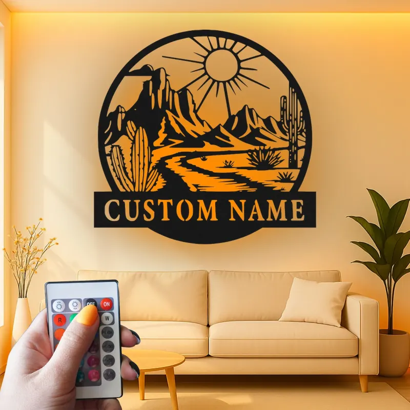 Custom Desert Landscape Led Light Metal Wall Art Personalized Gift for Nature Lovers Living Room Southwestern Decor
